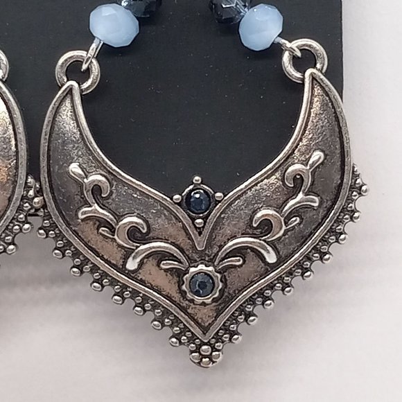 New INC International Concept Statement Dangle Blue Silver Tone Pierced Earrings - Picture 3 of 5